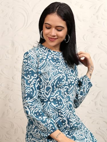 Vishudh Women 3/4 Sleeve Round Neck Dress Set VPDS000085 Blue M