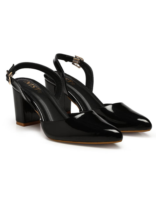 GNIST Classic Pumps Black Block Heels,Size 42EU/9UK