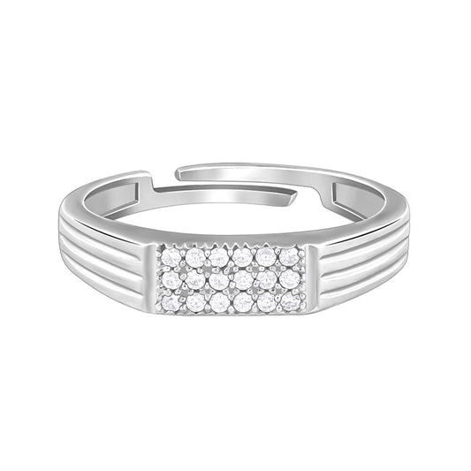 GIVA 925 Silver Zircon Rectangle Ring For Him, Adjustable | Gifts for Men and Boys | With Certificate of Authenticity and 925 Stamp | 6 Months Warranty