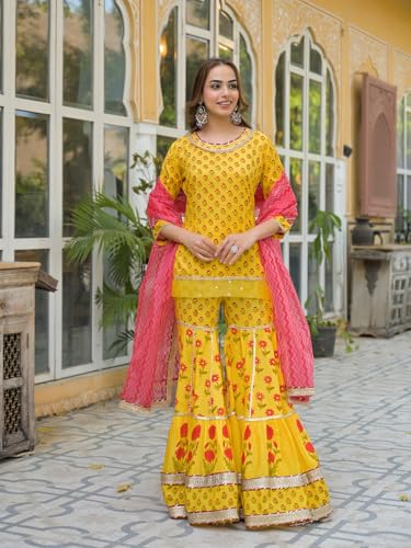 Divena Yellow Muslin Kurti Sharara with Dupatta