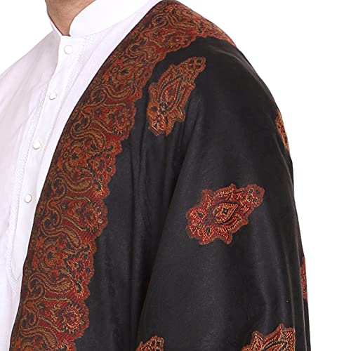 Weavers Villa Men's Woven Poly Wool Blend Gents Shawls, Muffler, Stoles for Men (Black), 100cm x 200cm
