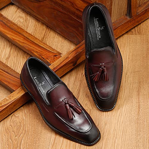 LOUIS STITCH Men's Rosewood Premium Italian Leather Shoes Moccasin American Style Handcrafted Comfortable Tassel Slipons for Men Formal Officewear (Size-11 UK) (EXTARW_)