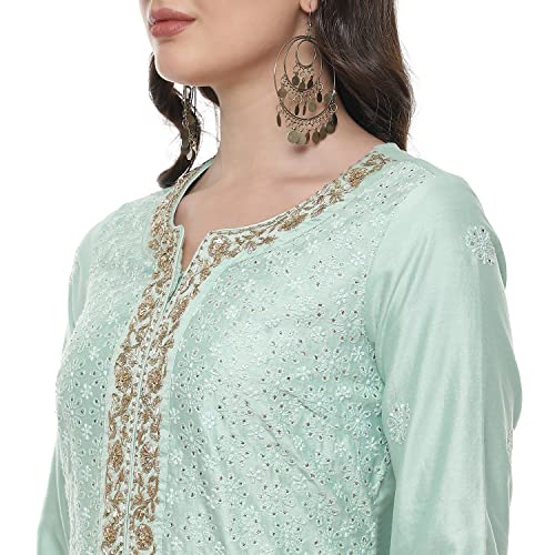 BIBA Women's Ethnic Green Cotton Kurta Suit Set (Size_S)