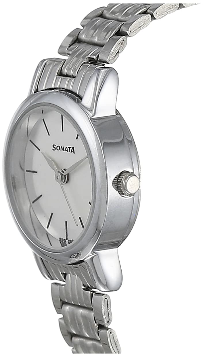 Sonata Quartz Analog White Dial Stainless Steel Strap Watch for Women-NR8976SM01W/NT8976SM01W