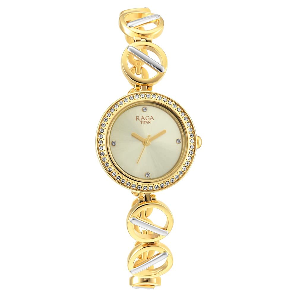 Titan Raga Viva Quartz Analog Silver Dial Gold Metal Strap Watch for Women - NT2643BM01