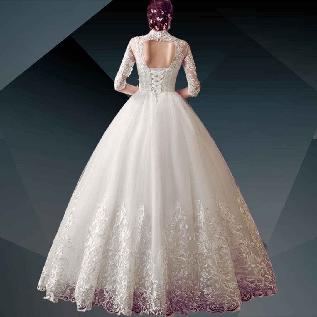 GOWNLINK Christian and Catholic Bridal High Neck Wedding Gown GLTD39B India White (Small)