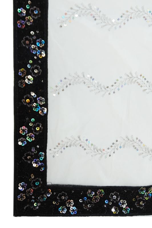 Soch Womens Black Georgette Botanical Pattern Sequin Embellished Unstitched Lehenga Set