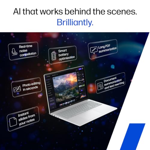 HP OmniBook 3 OLED, Intel Core Ultra 9 285H, 16GB DDR5 (Upgradeable) 1TB SSD, 2K, 16''/40.6cm, 0.2 ms RT, 100% DCI-P3, Win11, Office24, Silver, 1.6kg, bu0273TU, Lighter mini GaN Charger, AI Laptop