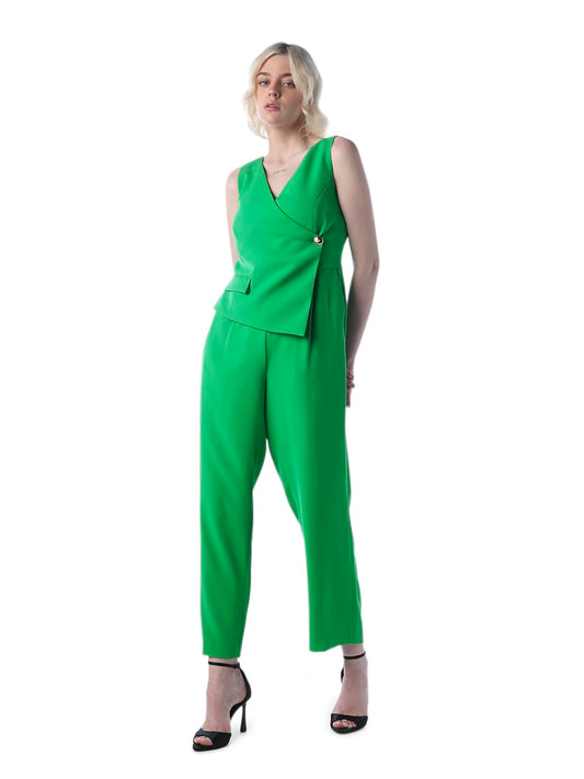 ONLY Women's Solid Regular Fit Green Jumpsuit
