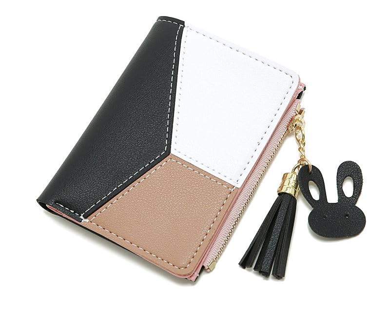 Valerie Women's Wallet PU Leather Multi Fold Wallets Credit Card Holder Coin Purse Zipper Small Clutch Secure Card Case/Gift Wallet (Blue) (Black)