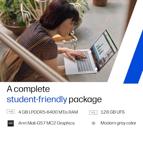 HP Chromebook 14, MediaTek Kompanio 540 (4GB LPDDR5, 128GB UFS) HD, Anti-Glare, Micro-Edge, 14''/35.6cm, ChromeOS, 100 GB Google One(1yr), Modern Gray,1.35kg, nm0004MU, HD Camera w/Shutter Laptop