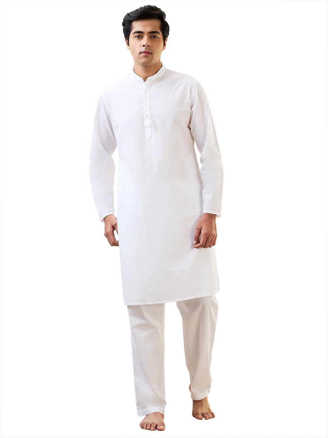 Raymond SleepZ Men Comfort Fit Solid Pattern Pure Cotton Mandrin Collar Kurta White
