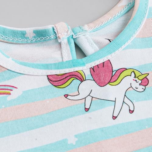Hopscotch Girls Multi Short Sleeves 2-Pc Unicorn Cotton Overall Set For Ages(0-3 Months)