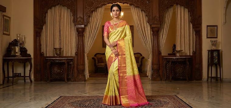 SREE KUMARAN Women's Kanchipuram Silk Pure Pattu Sarees With Blouse (VSK281-1)