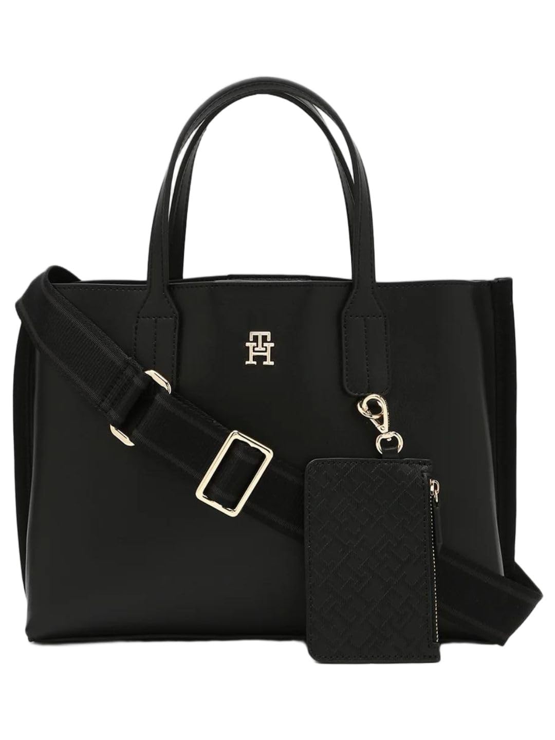 Tommy Hilfiger Solid Black Pu Handbags