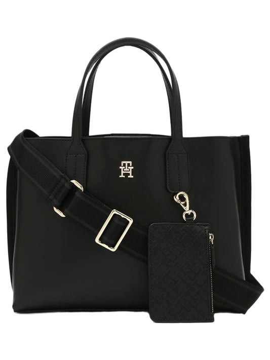 Tommy Hilfiger Solid Black Pu Handbags