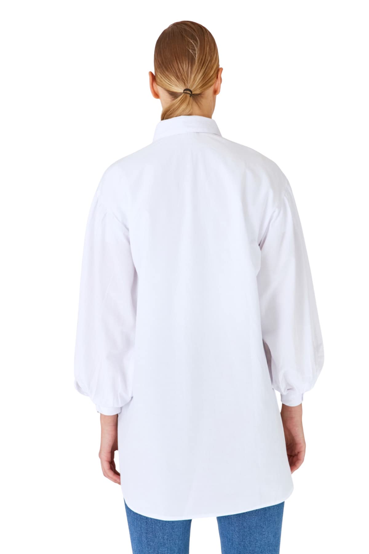 Trendyol Women Hijab Clothing Relaxed Fit Basic Shirt Collar Woven Modest Shirt, White, 38