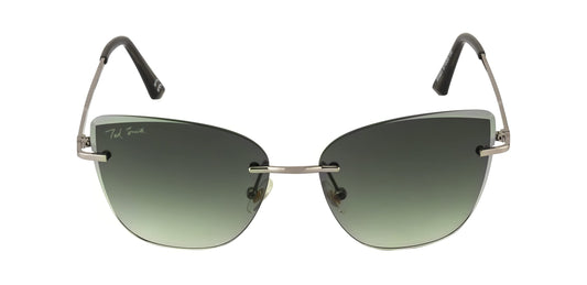 Ted Smith Women's UV Protection Green Graded Lens Gunmetal Cat Eye Sunglasses