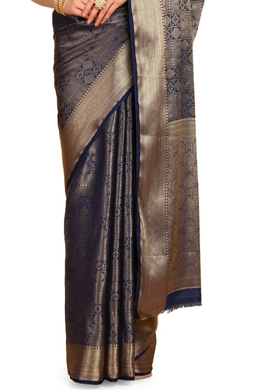 Soch Womens Navy Blue Ethnic Motifs Woven Design Jacquard Weave Silk Blend Saree