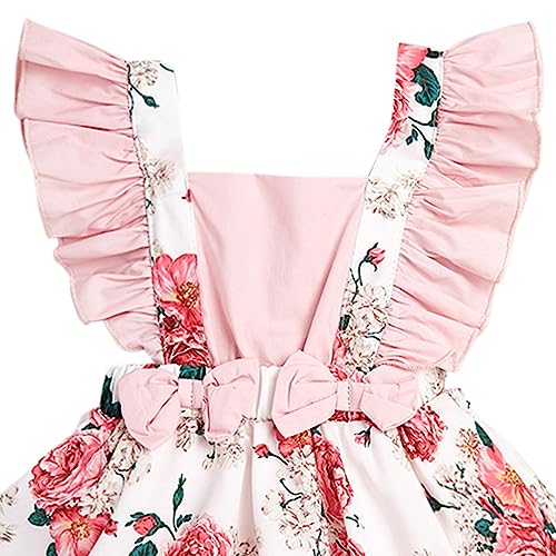Hopscotch Girls Polyester Sleeveless Ruffled Floral Print Bodysuit in Peach Color For Ages (9-12 Months)