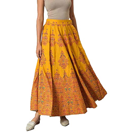W for Woman Dark Yellow Ethnic Motif Glitter Skirt