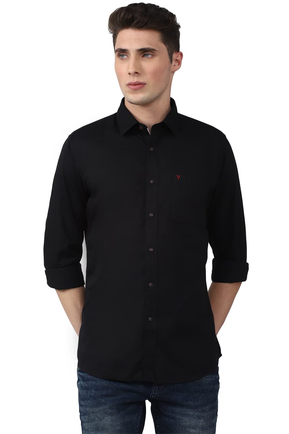 Van Heusen Sport Men's Slim Fit Shirt (VSSFWSLBZ44674_Black 40)