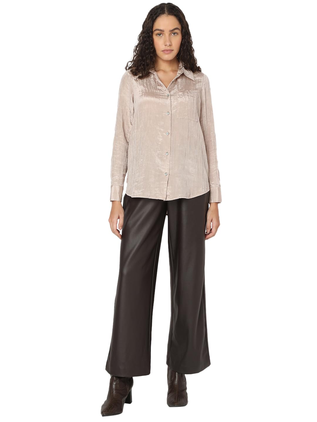 VERO MODA Womens Regular Fit Beige Shirt