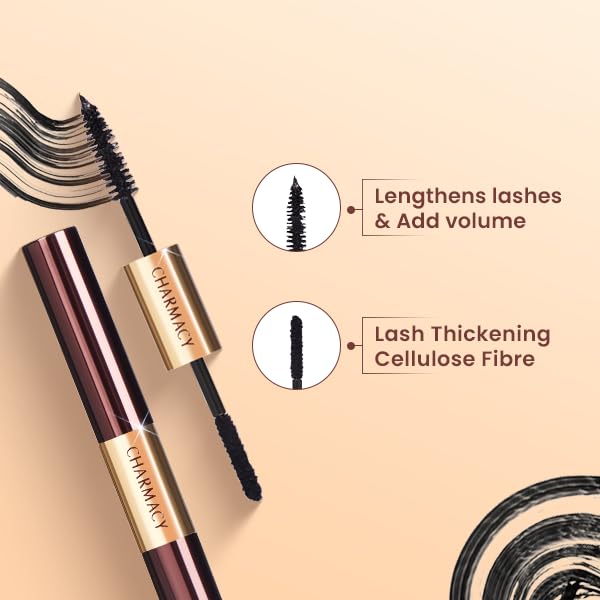 Charmacy Milano Power Lash Mascara, 5X Volume & Length, Lash Enhancing Fibres, Dual Side Mascara, Lightweight & Long Lasting Fiber Mascara, 4gms + 1gms