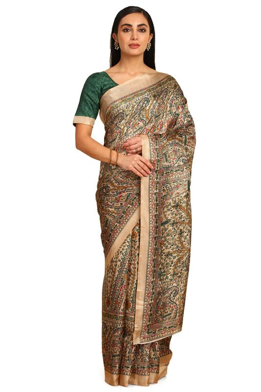 Soch Womens Green Art Silk Paisley Print Saree