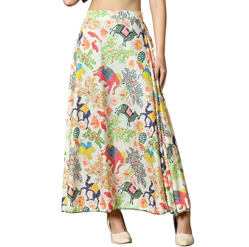 VAGISHA Women’s Flared Printed Long Maxi Skirt | Full Length Ethnic Western Skirts for Women | Soft Flowy Fabric | Elastic Waist | Perfect for Party