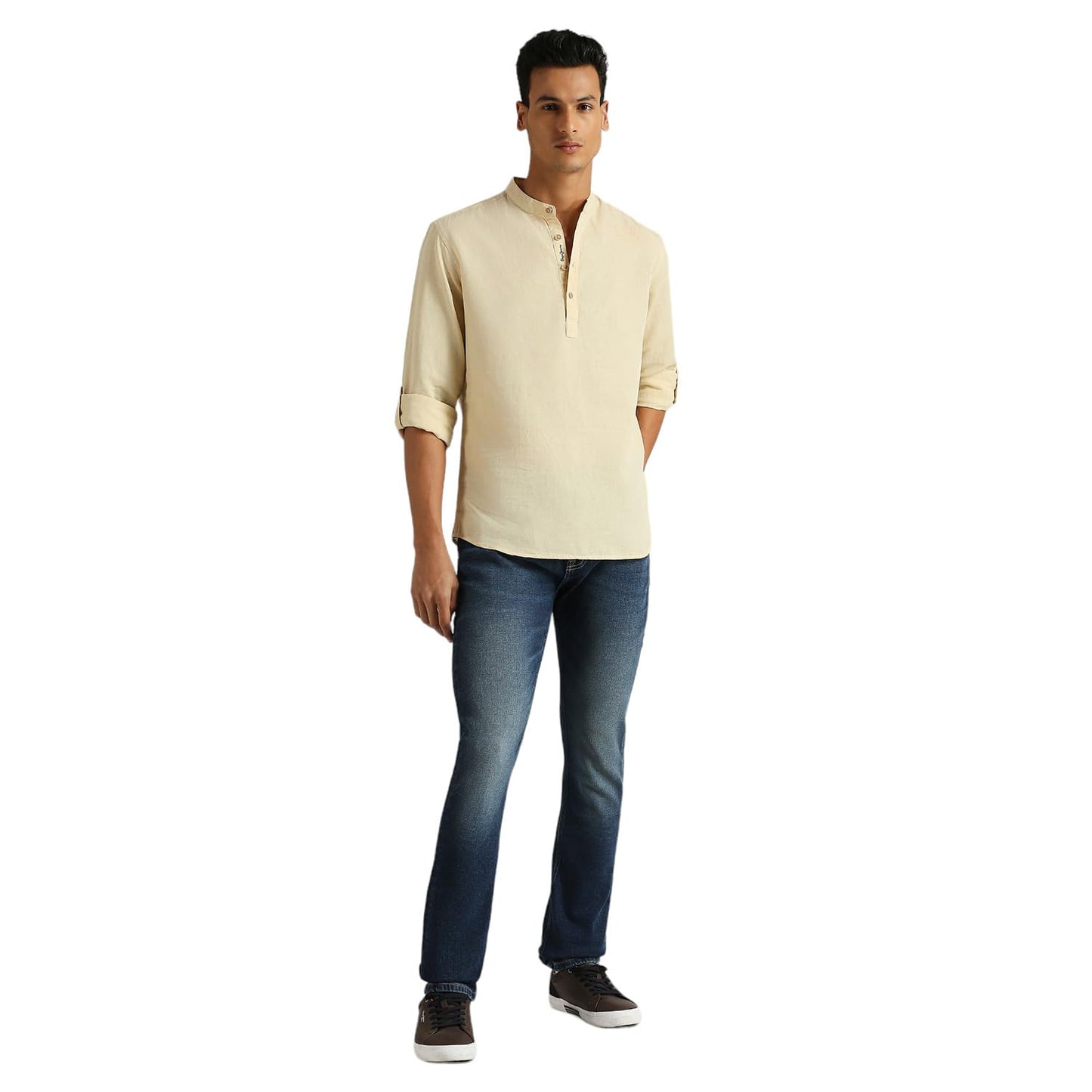 Pepe Jeans Men's Solid Regular Fit Shirt (PM308642_Natural Beige