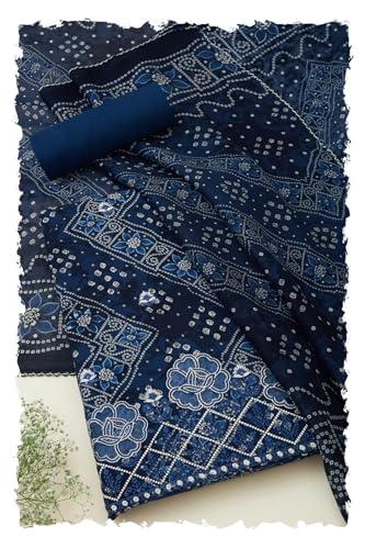 Soch Womens Navy Blue Rayon Bandhani Print Unstitched Dress Material With Sequins