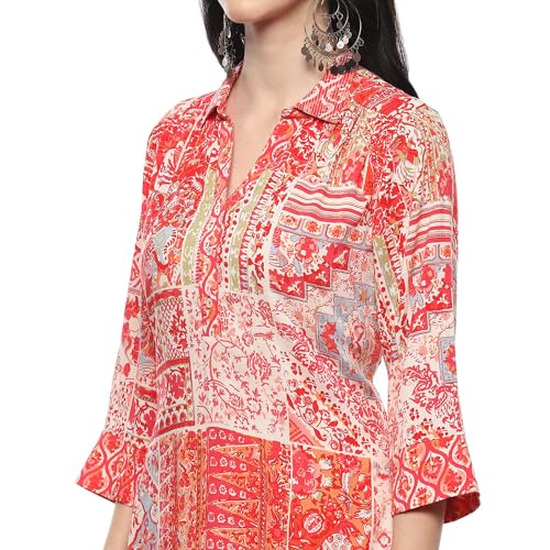 Biba Women Fuchsia Viscose Straight Printed Short Kurta_42