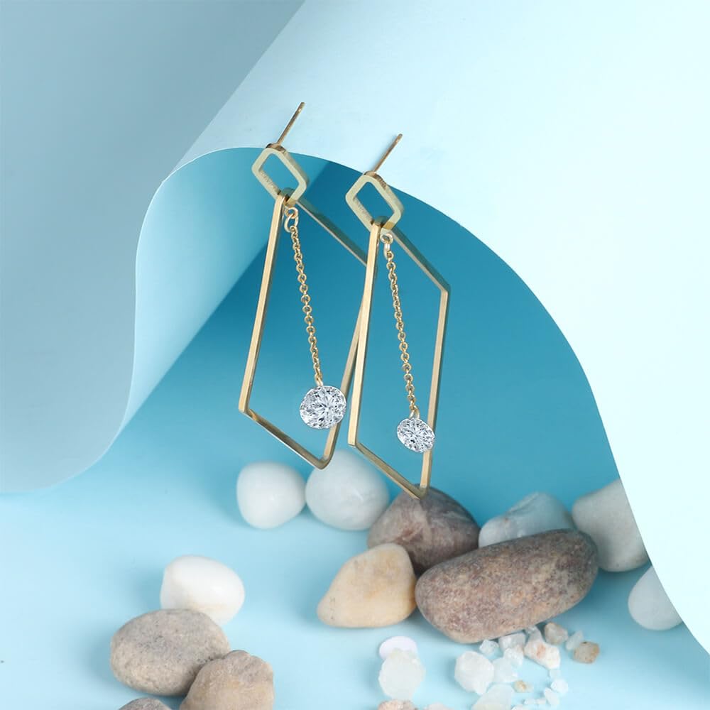 Jiaara Gold toned Anti-tarnish Statement earrings for women (Square pearl drop)