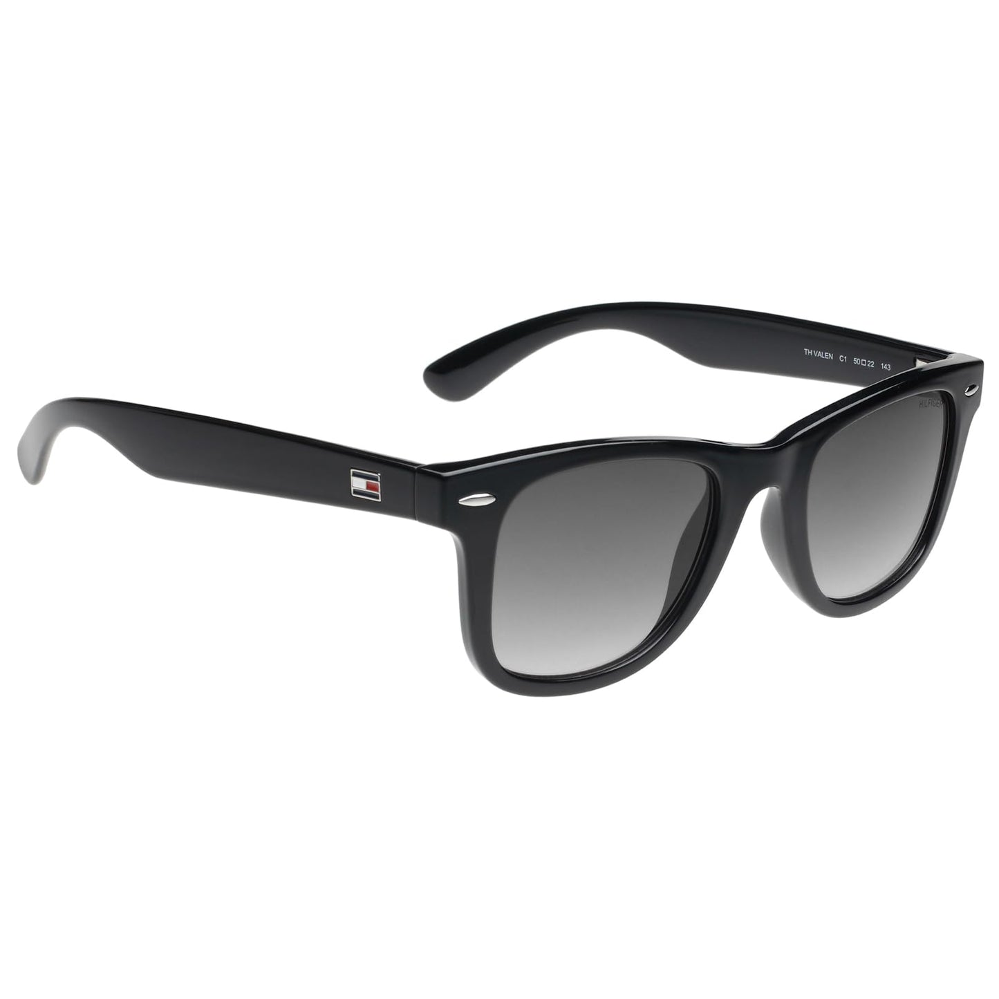 Tommy Hilfiger|Black Full Frame Square Sunglasses|100% UV Protected (Uv 400) Grey Gradient Faded Lens|Men's & Women's|Small|TH VALEN C1 50 S