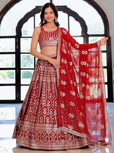 Zeel Clothing Women's Sequins Thread Embroidered Georgette Designer Semi-stitched Lehenga Choli Set With Dupatta (5116-Maroon-Wedding-Designer Free Size)