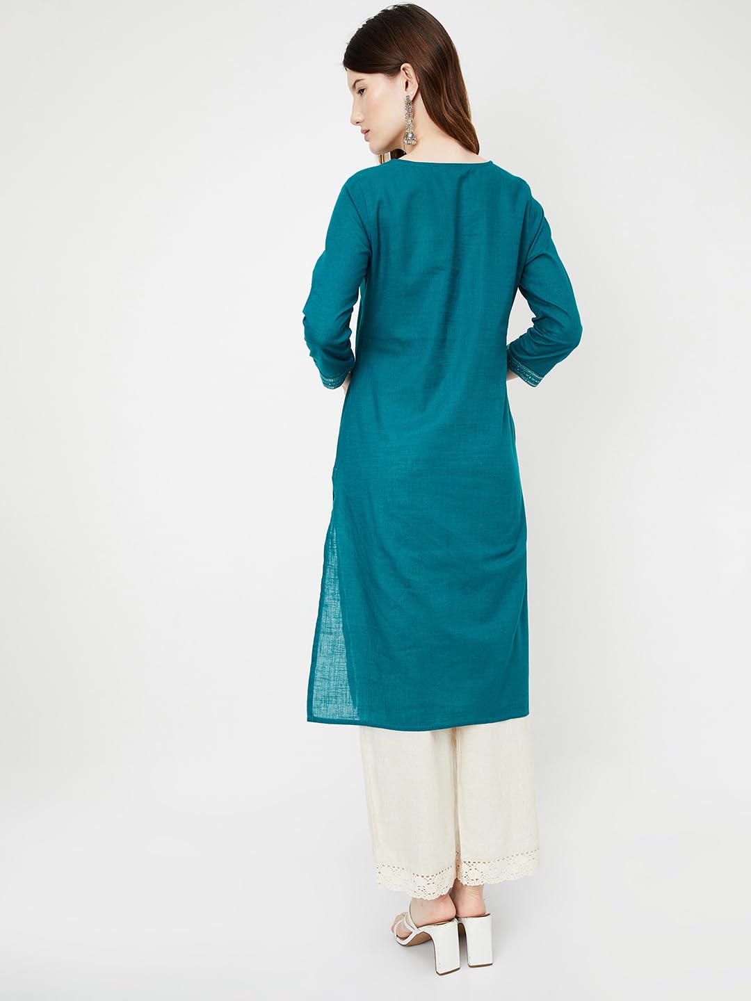 Max Women's Cotton Blend Regular Kurta (MAEKFE24RITEAL_Teal