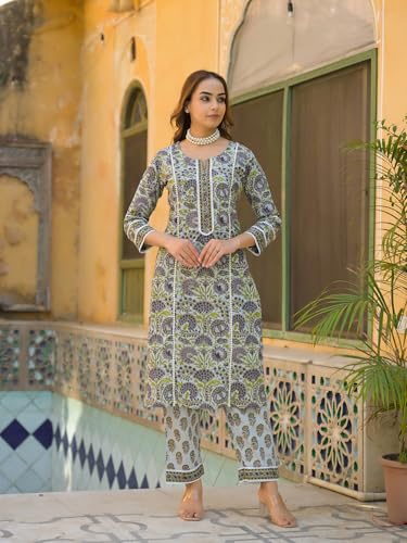 Divena Sea Green Cotton Block Print Kurta Pant with Dupatta