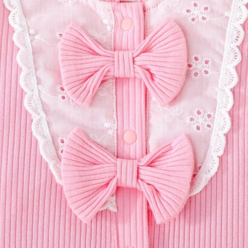 Hopscotch Girls Full Sleeves Pink Bow Applique Ruffled Bodysuit For Ages (6-9 Months)