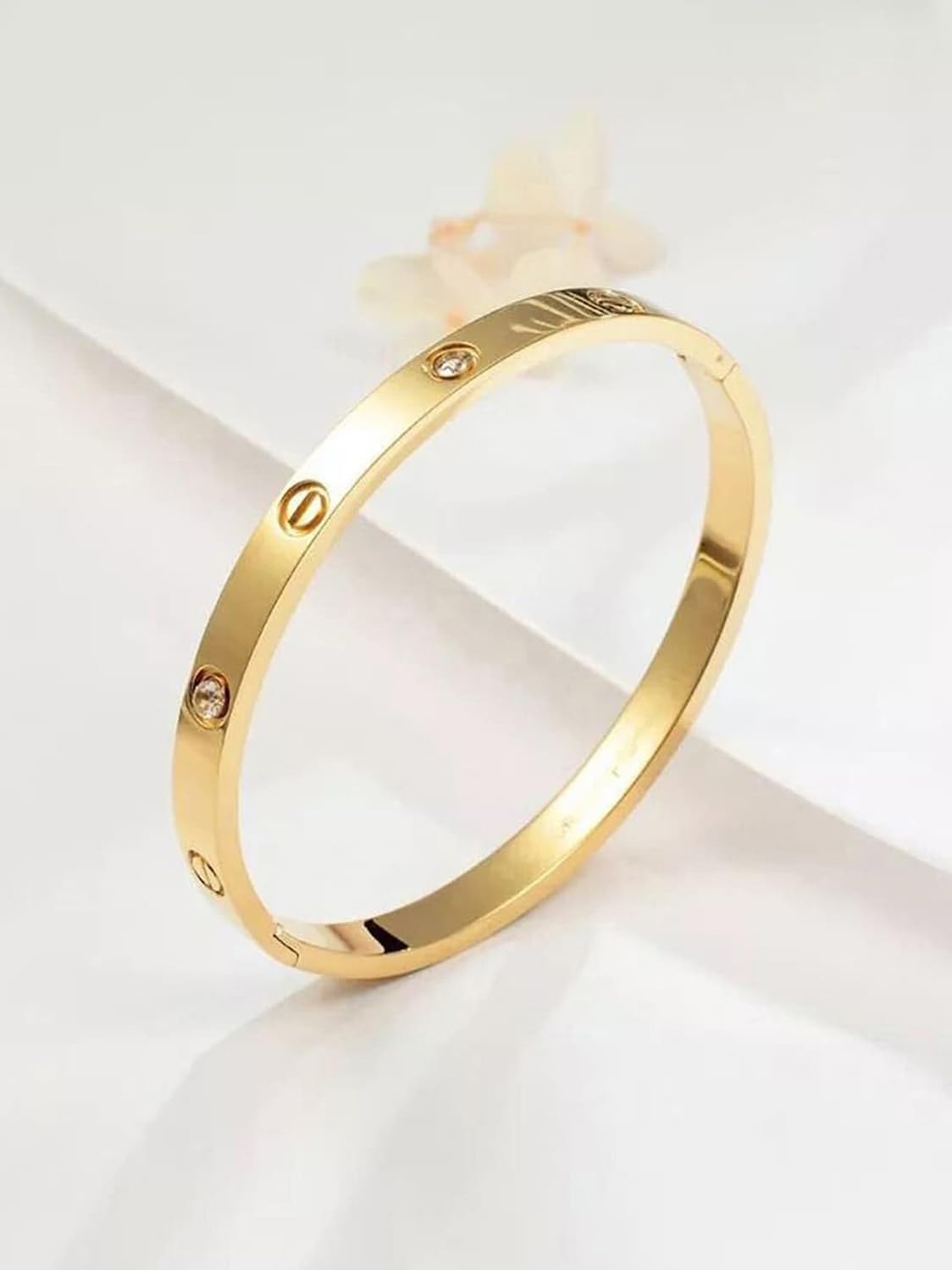 Shining Diva Fashion Latest Stylish Stainless Steel Crystal Gift Bracelet for Women and Girls (15744b)(Gold) Anti Tarnish Jewellery