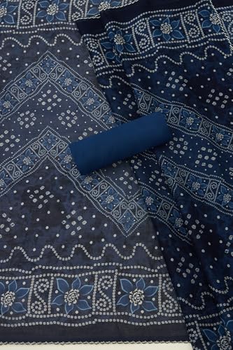 Soch Womens Navy Blue Rayon Bandhani Print Unstitched Dress Material With Sequins