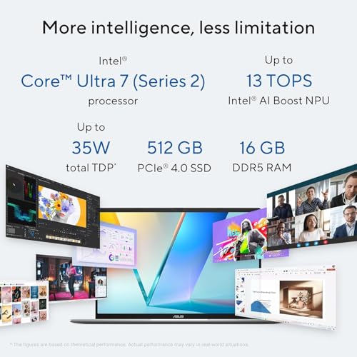 ASUS Vivobook S16 OLED, Intel Core Ultra 7 255H, 16GB RAM, 512GB SSD, 16", Win11, Office 2024, M365 Basic(1Year)*, Cool Silver, 1.7Kg, S3607CA-SH077WS, Intel Arc iGPU,Metallic Design Laptop, AI PC