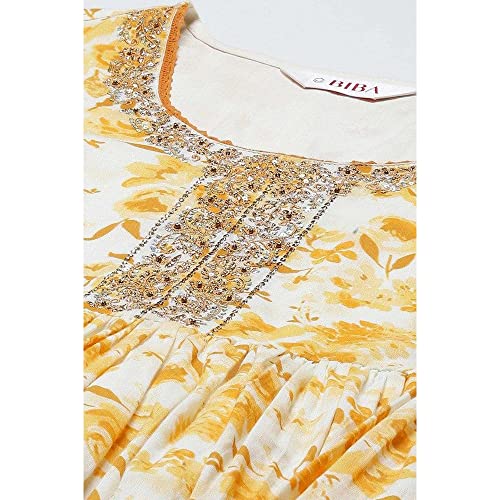 BIBA WOMEN PRINTED RELAXED SALWAR KURTA DUPATTA(SKD7818_YELLOW_40)