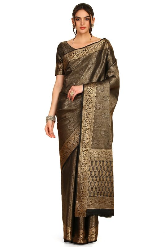 Soch Womens Black Ethnic Motifs Woven Design Zari Silk Blend Saree