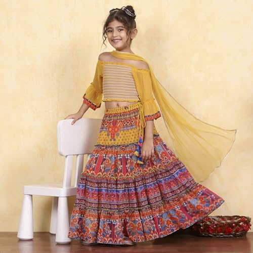 Biba Girl's Polyester Lehenga Set (KWPRSMKT6453AW25MLTI_Multicolor_2 3 Years)