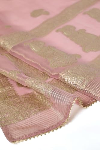 Soch Womens Pink Zari Woven Straight Tissue Suit Set With Sequins