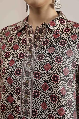 Biba Women Beige Red Viscose Rayon Relaxed Printed Top_42