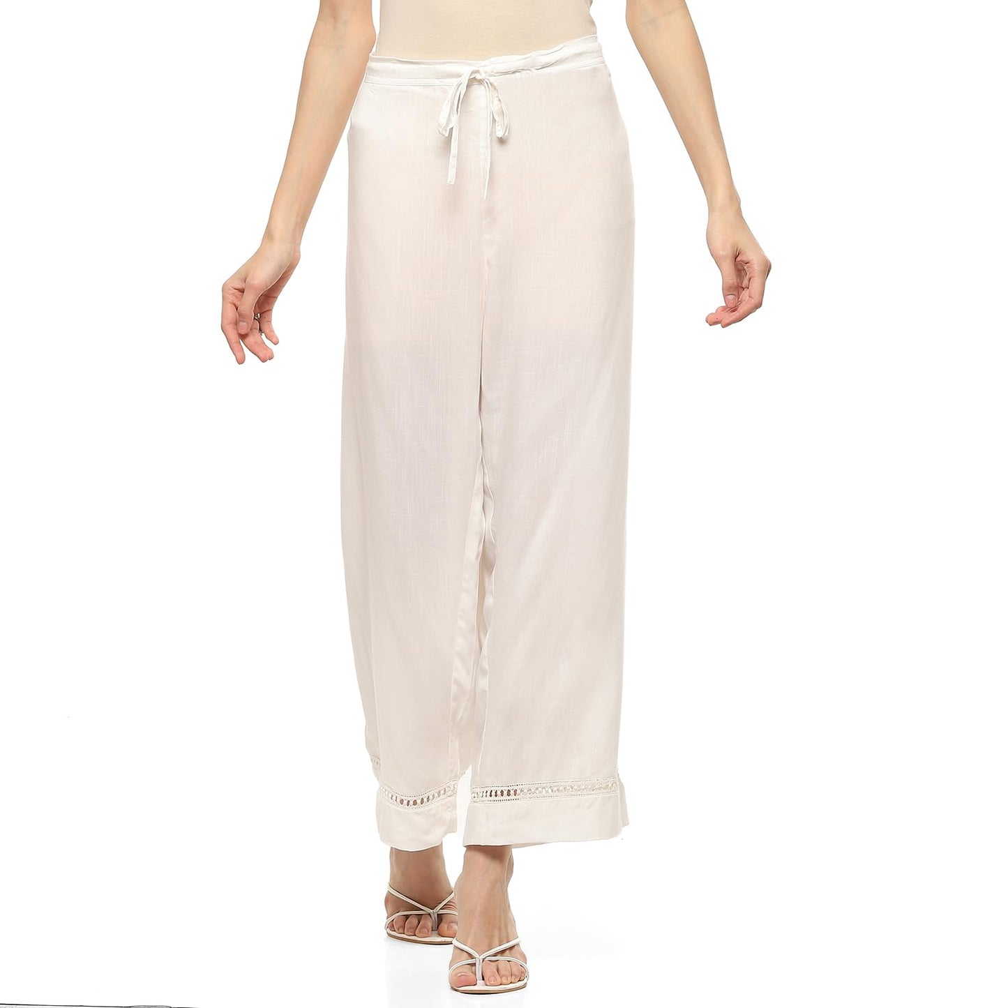 BIBA Women Solid Regular Mid Rise Mix and Match Pants (Boho STORY20143_Off White_L)