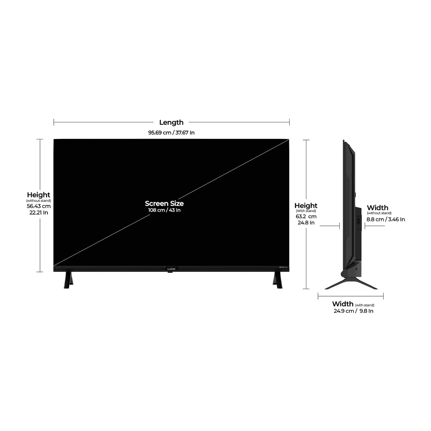 Wobble 109 cm (43 inches) UD Series 4K Ultra HD Smart LED Google TV WB43GTAW9602UDFL (Black)