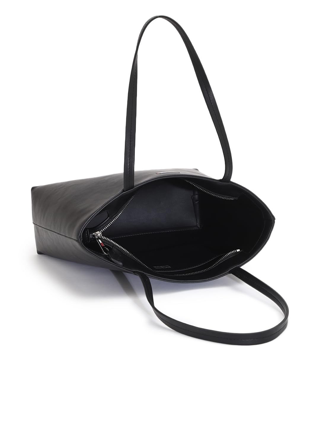 Tommy Hilfiger Solid Black Pu Tote Bags